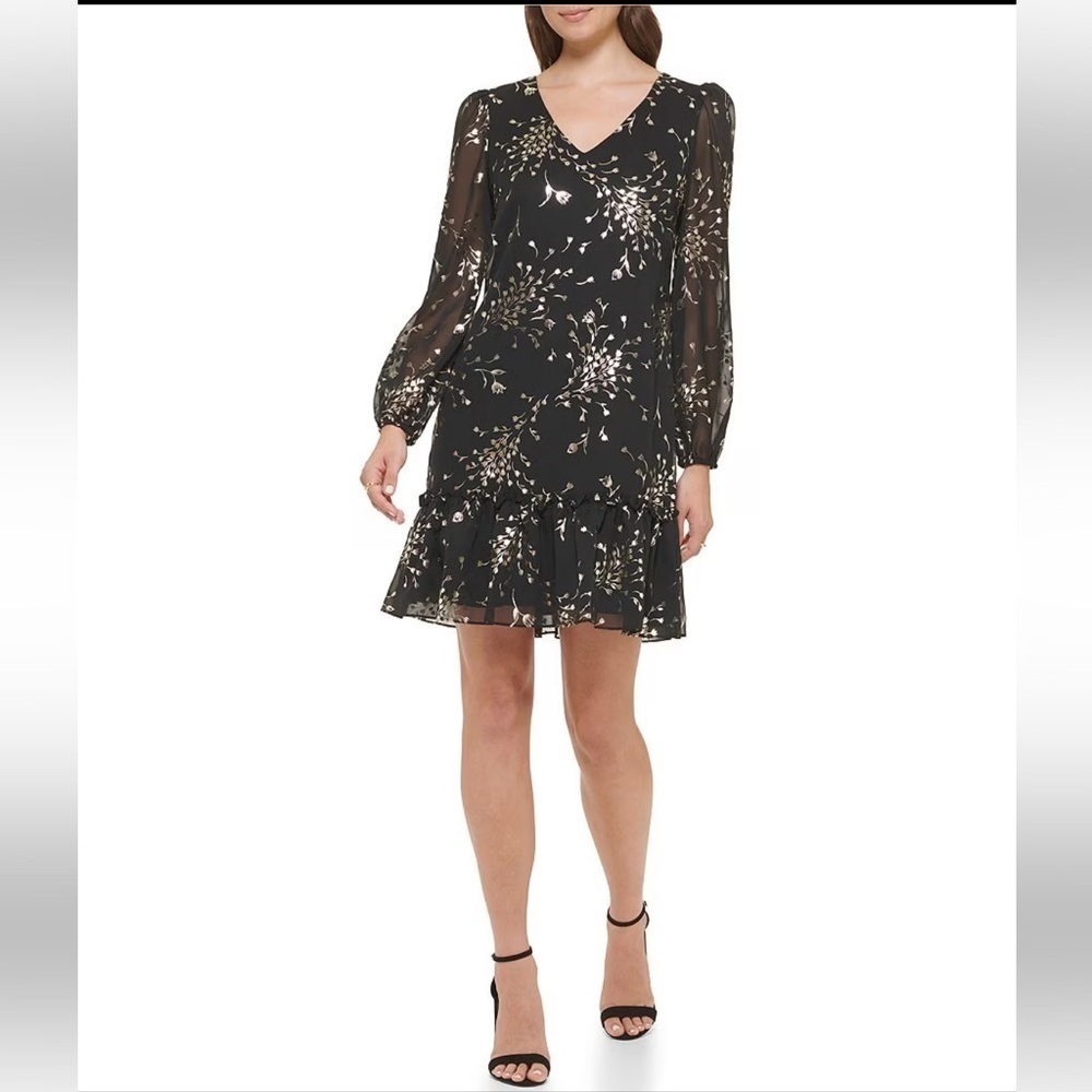 Kensie Black and gold floral dress, size 10, new!